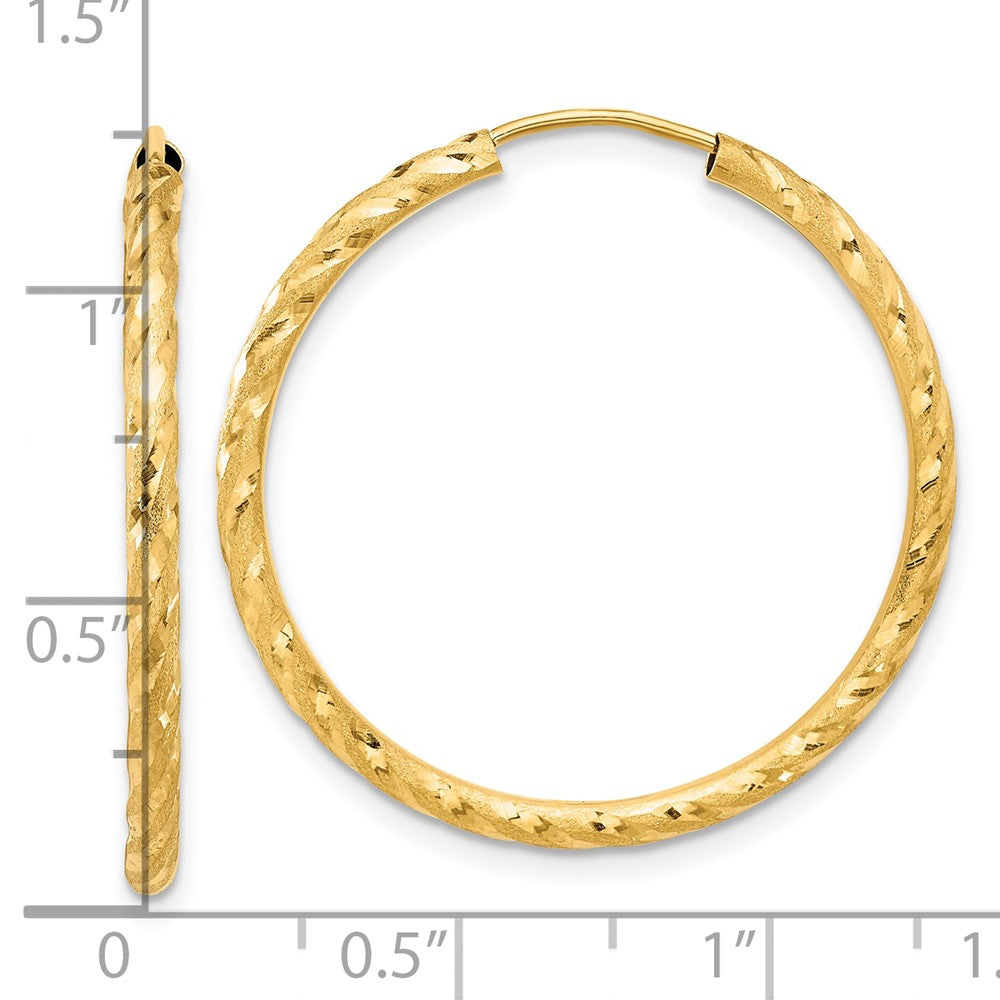 14K Yellow Gold Polished and Satin D/c 2.00mm Endless Hoop Earrings