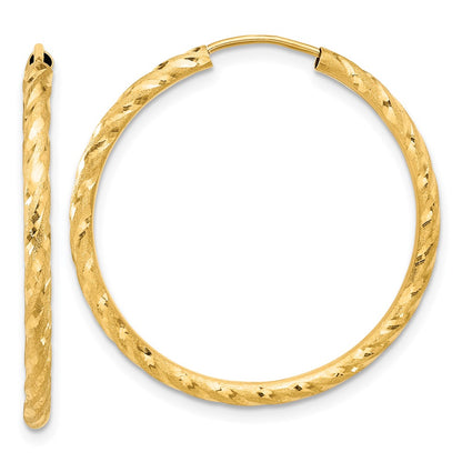 14K Yellow Gold Polished and Satin D/c 2.00mm Endless Hoop Earrings
