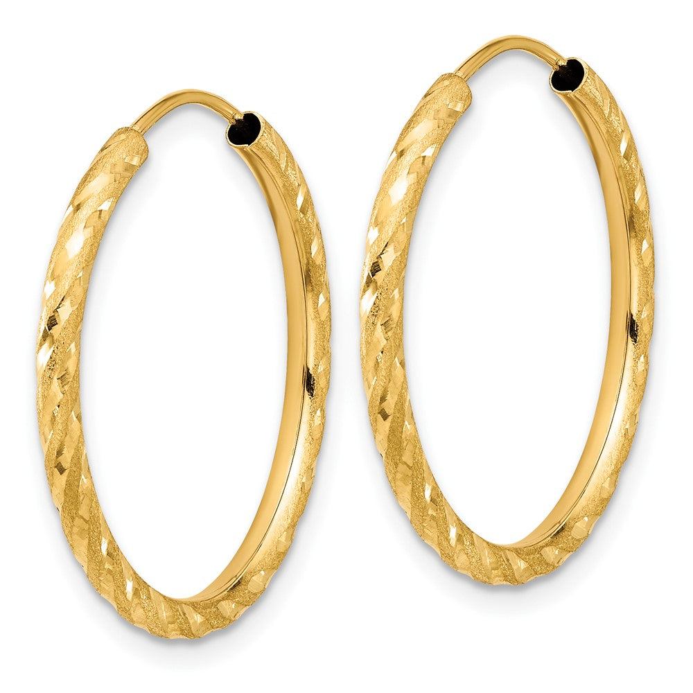 14K Yellow Gold Polished and Satin D/c 2.00mm Endless Hoop Earrings