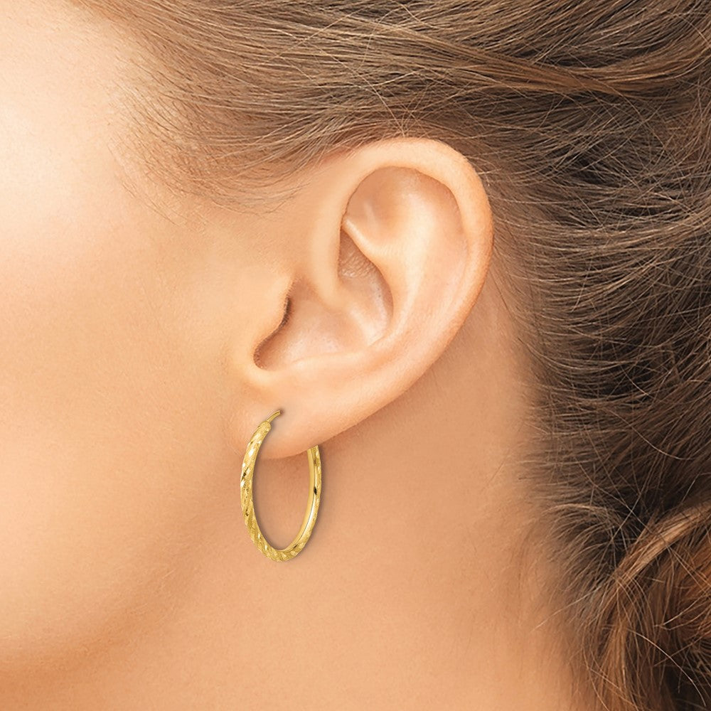 14K Yellow Gold Polished and Satin D/c 2.00mm Endless Hoop Earrings