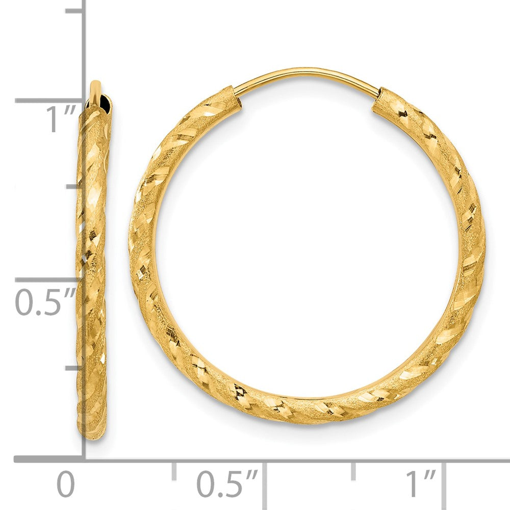 14K Yellow Gold Polished and Satin D/c 2.00mm Endless Hoop Earrings