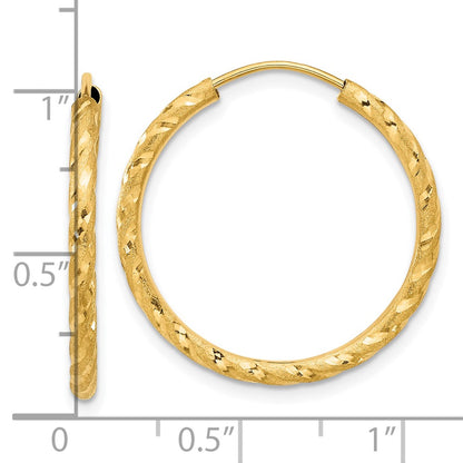14K Yellow Gold Polished and Satin D/c 2.00mm Endless Hoop Earrings