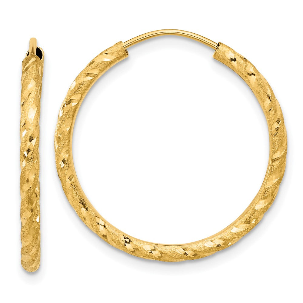 14K Yellow Gold Polished and Satin D/c 2.00mm Endless Hoop Earrings