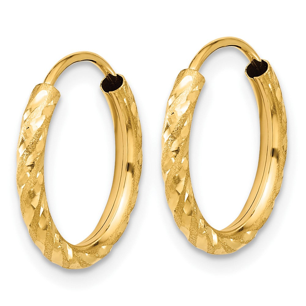 14K Yellow Gold Polished and Satin D/c 2.00mm Endless Hoop Earrings