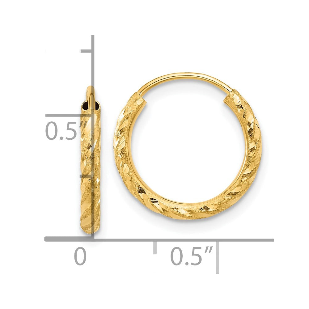 14K Yellow Gold Polished and Satin D/c 2.00mm Endless Hoop Earrings