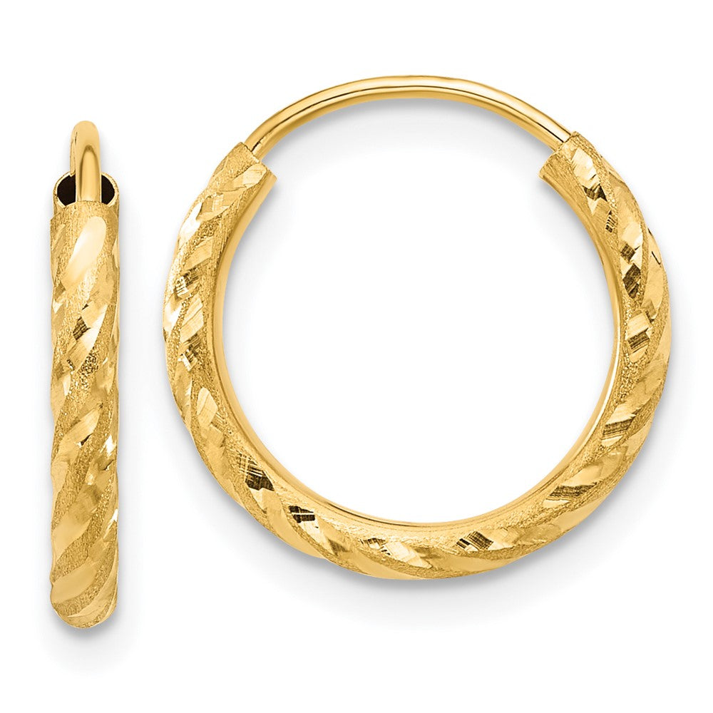 14K Yellow Gold Polished and Satin D/c 2.00mm Endless Hoop Earrings
