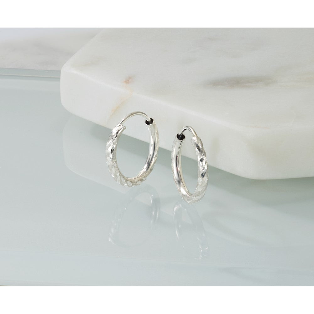 14K White Gold Polished and Satin D/c 2.00mm Endless Hoop Earrings