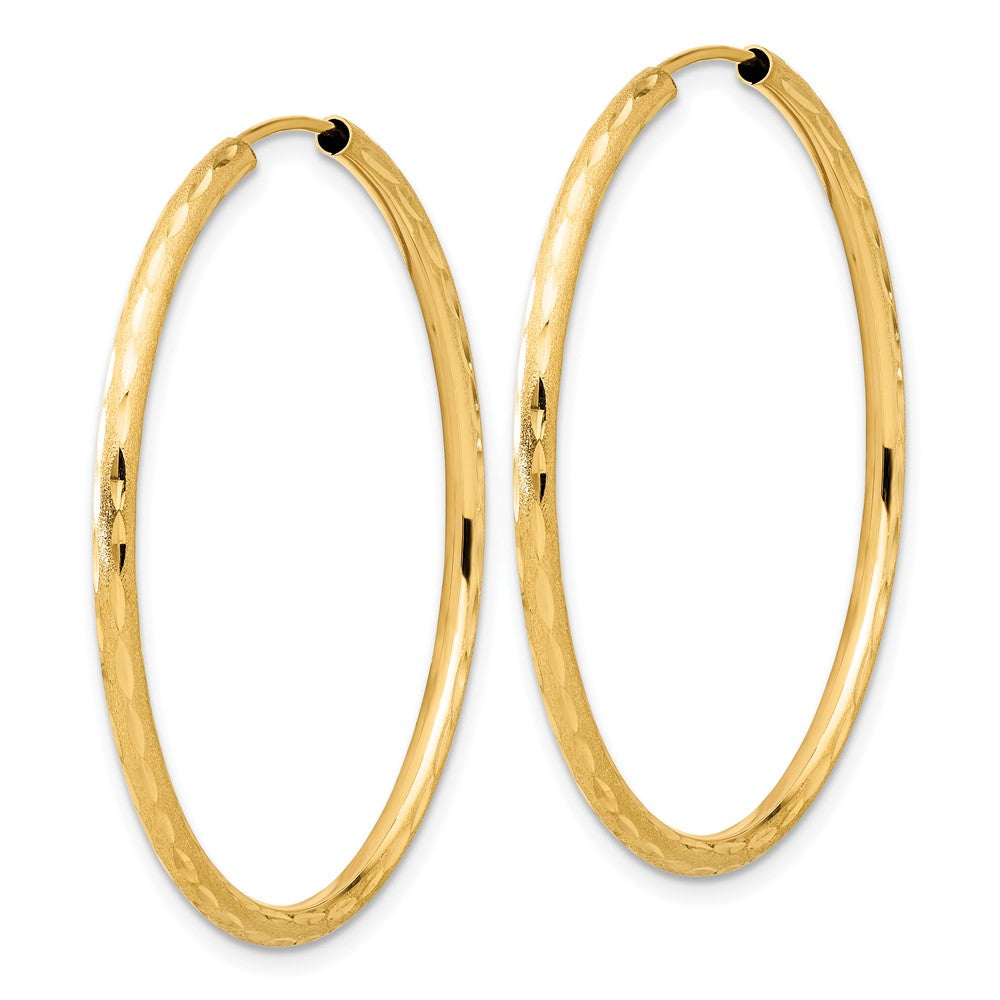 14K Yellow Gold Polished and Satin D/c 2.00mm Endless Hoop Earrings