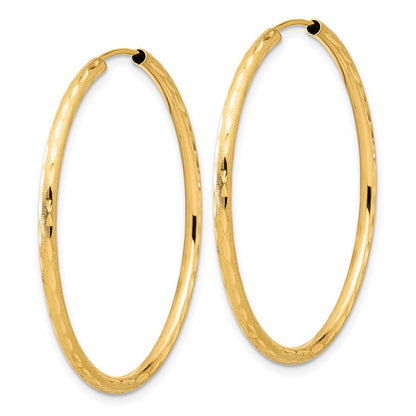14K Yellow Gold Polished and Satin D/c 2.00mm Endless Hoop Earrings