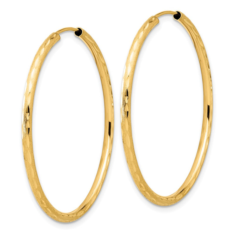 14K Yellow Gold Polished and Satin D/c 2.00mm Endless Hoop Earrings