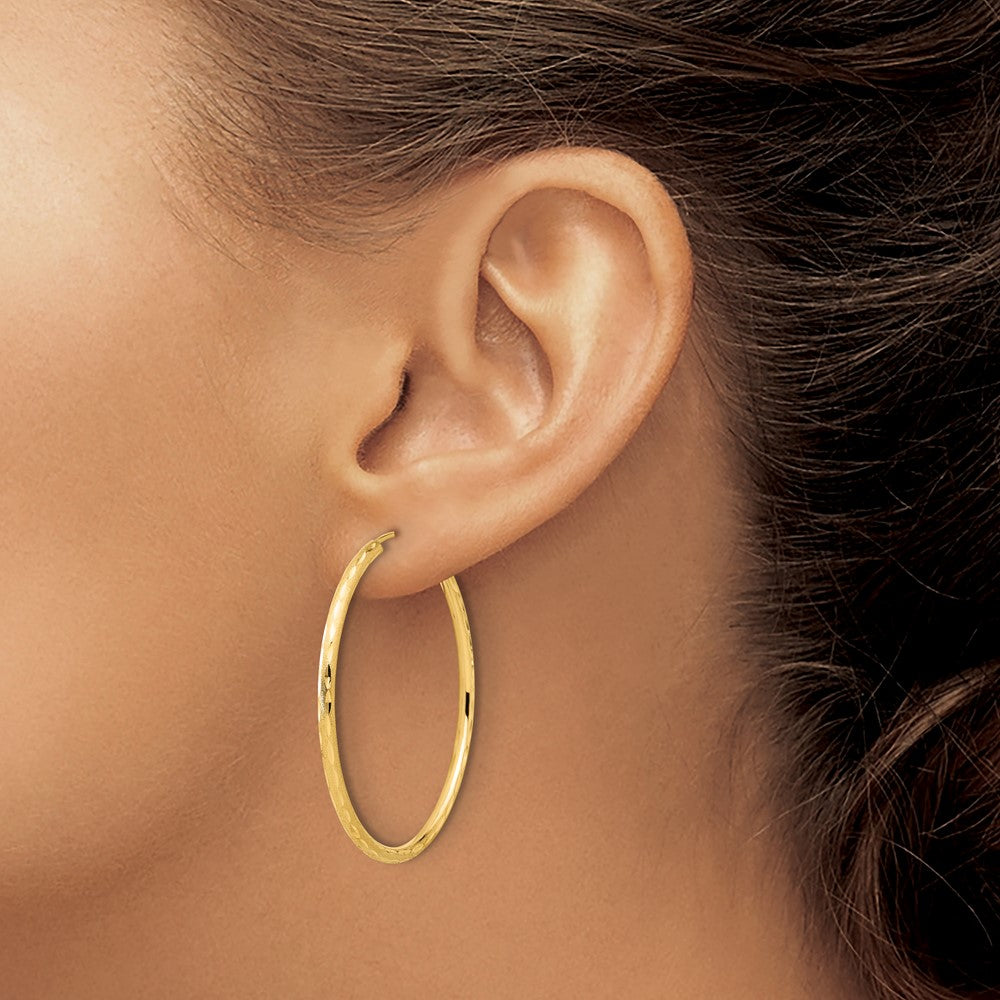 14K Yellow Gold Polished and Satin D/c 2.00mm Endless Hoop Earrings