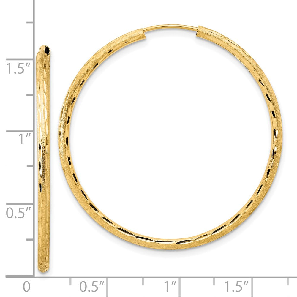 14K Yellow Gold Polished and Satin D/c 2.00mm Endless Hoop Earrings