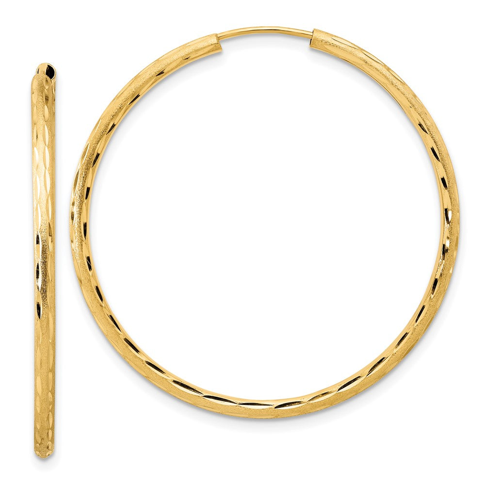 14K Yellow Gold Polished and Satin D/c 2.00mm Endless Hoop Earrings