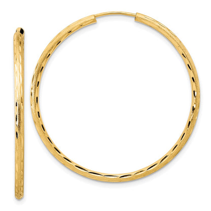 14K Yellow Gold Polished and Satin D/c 2.00mm Endless Hoop Earrings