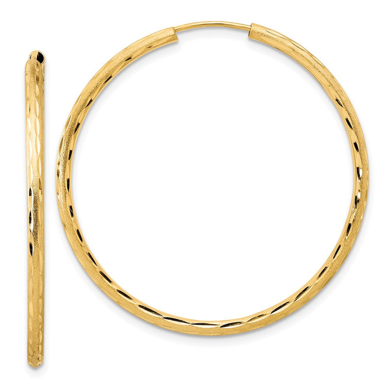 14K Yellow Gold Polished and Satin D/c 2.00mm Endless Hoop Earrings