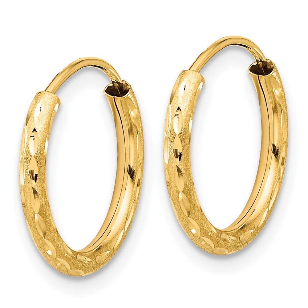 14K Yellow Gold Polished and Satin D/c 2.00mm Endless Hoop Earrings