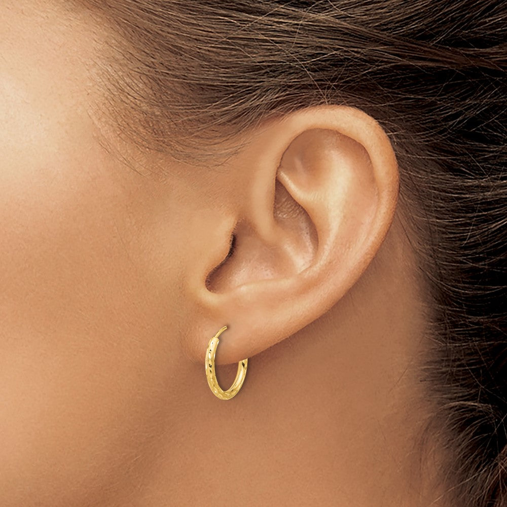 14K Yellow Gold Polished and Satin D/c 2.00mm Endless Hoop Earrings
