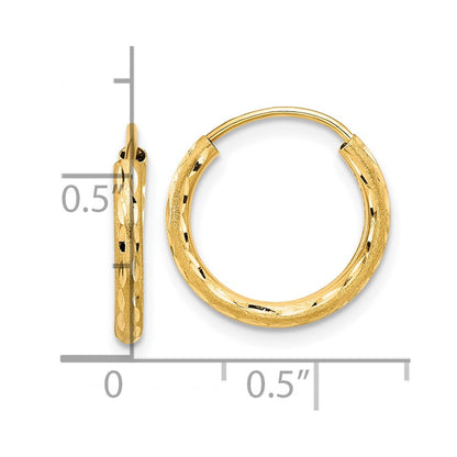 14K Yellow Gold Polished and Satin D/c 2.00mm Endless Hoop Earrings
