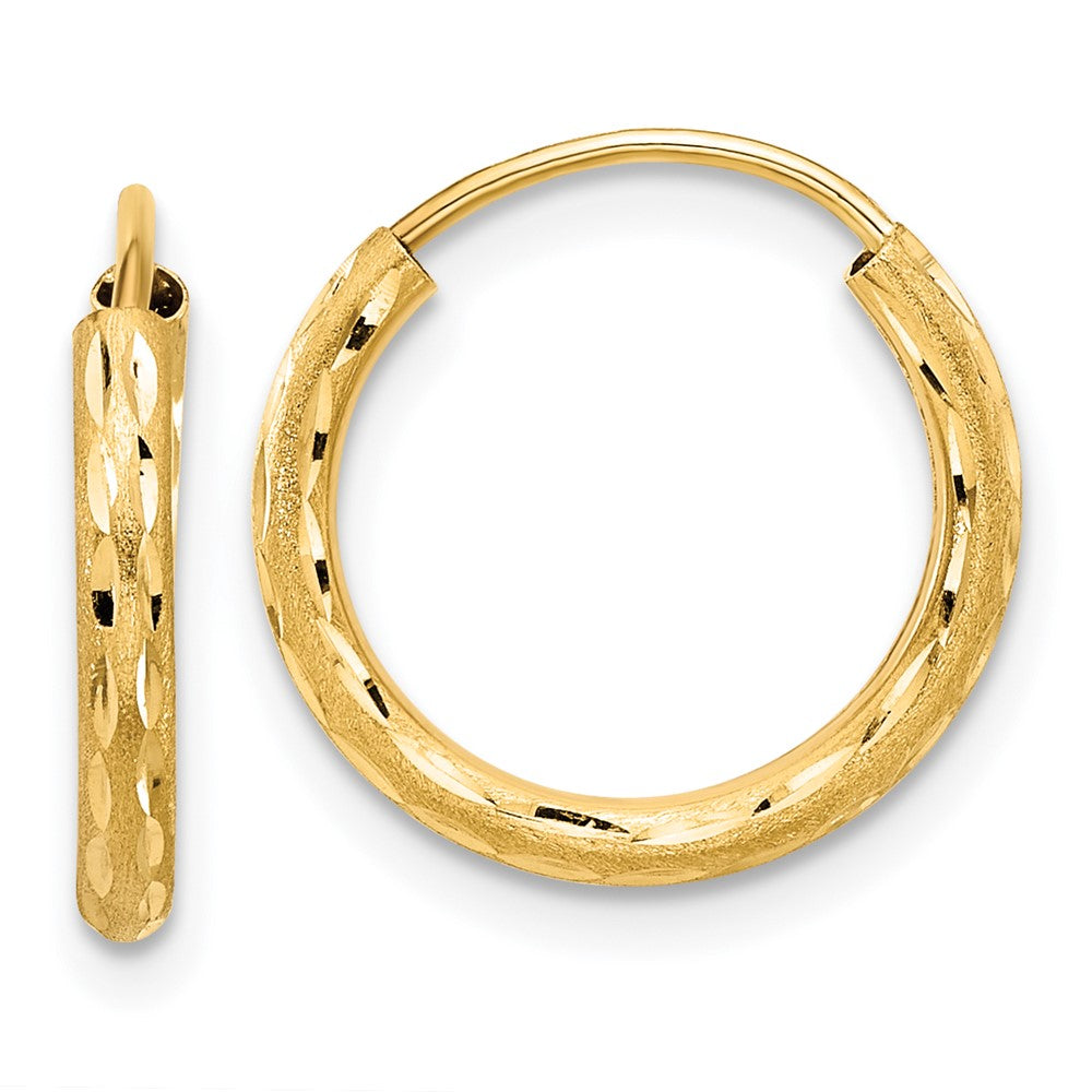 14K Yellow Gold Polished and Satin D/c 2.00mm Endless Hoop Earrings