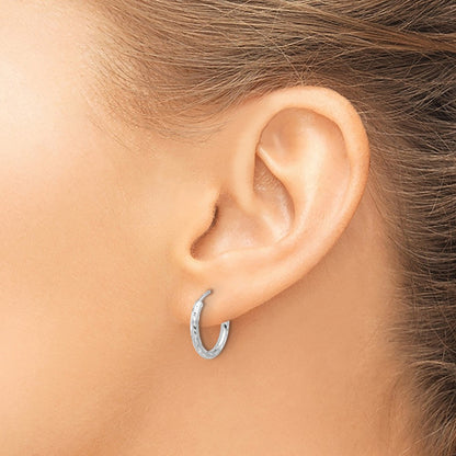 14K White Gold Polished and Satin D/c 2.00mm Endless Hoop Earrings