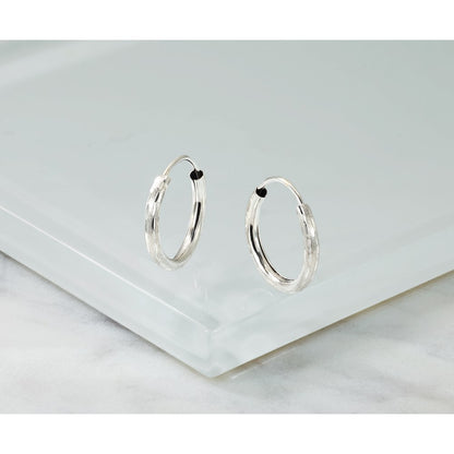 14K White Gold Polished and Satin D/c 2.00mm Endless Hoop Earrings