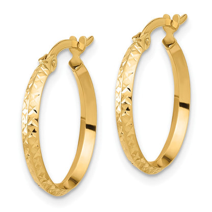 14K Yellow Gold Polished and Diamond-Cut Knife Edge Hoop Earrings
