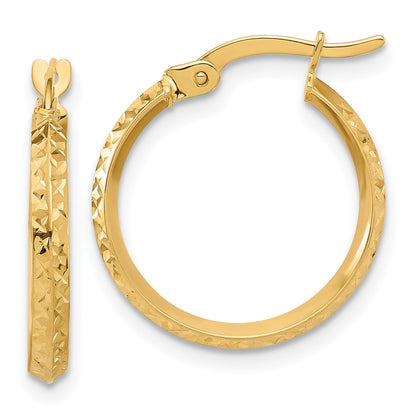 14K Yellow Gold Polished and Diamond-Cut Knife Edge Hoop Earrings