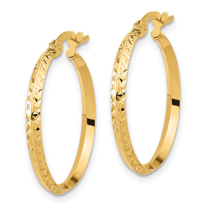 14K Yellow Gold Polished and Diamond-Cut Knife Edge Hoop Earrings