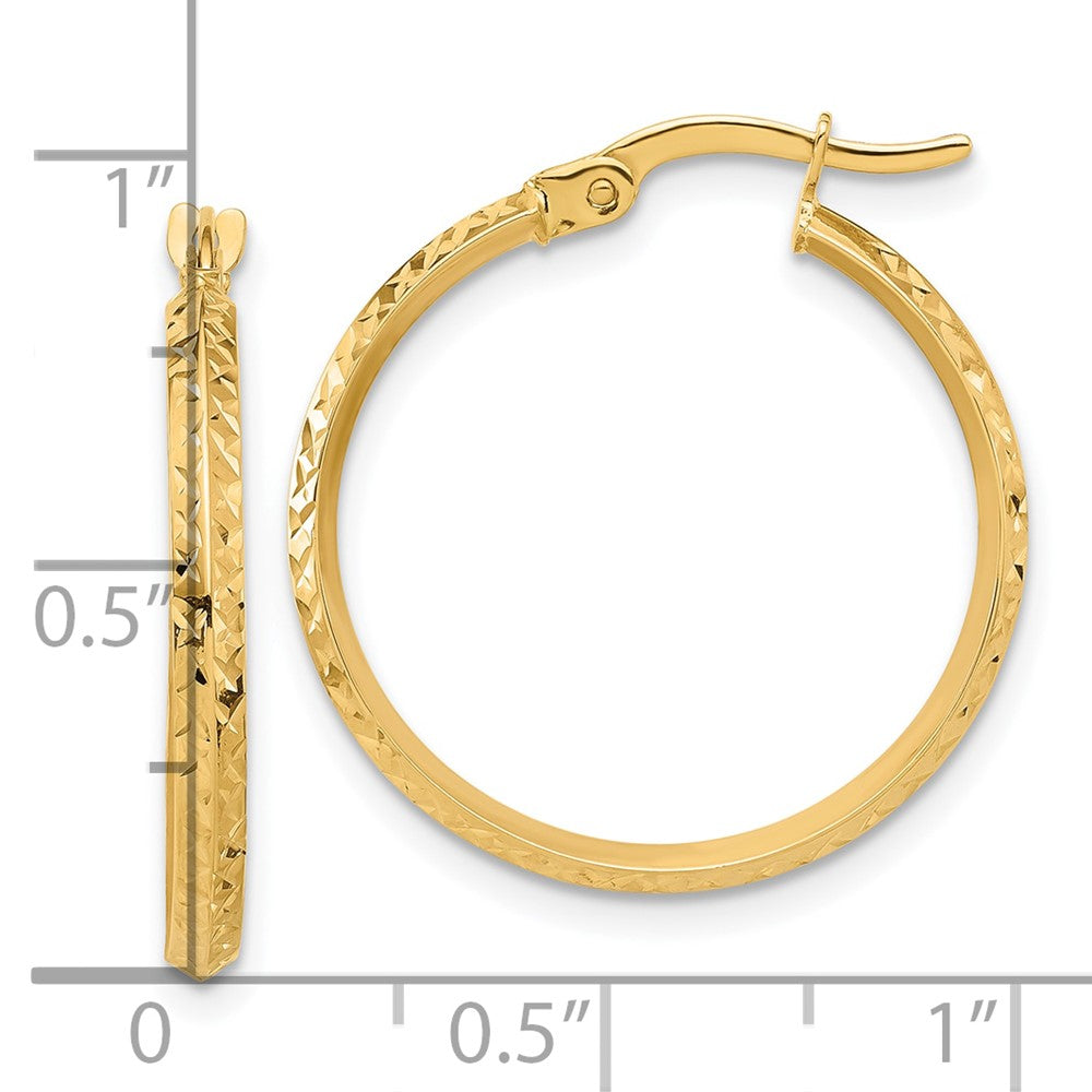 14K Yellow Gold Polished and Diamond-Cut Knife Edge Hoop Earrings