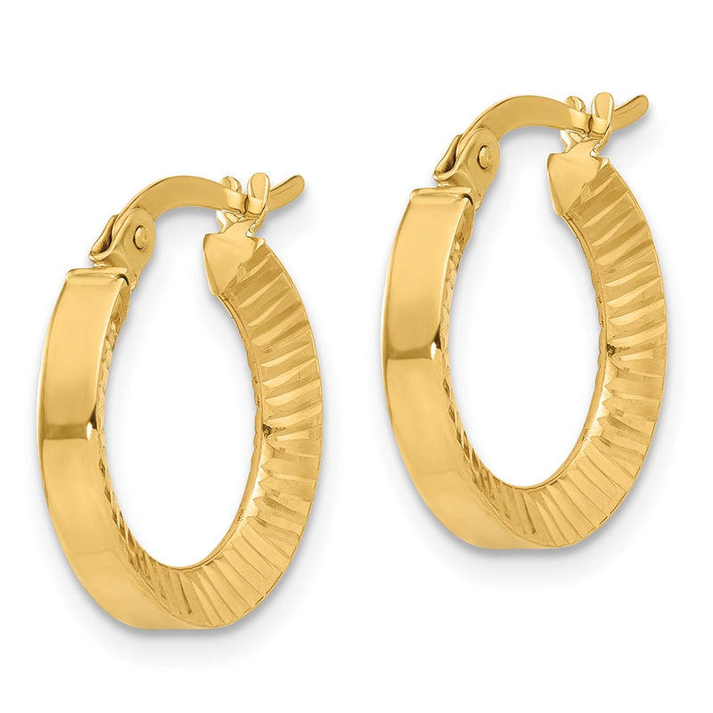 14K Yellow Gold Polished and Diamond-Cut Hoop Earrings
