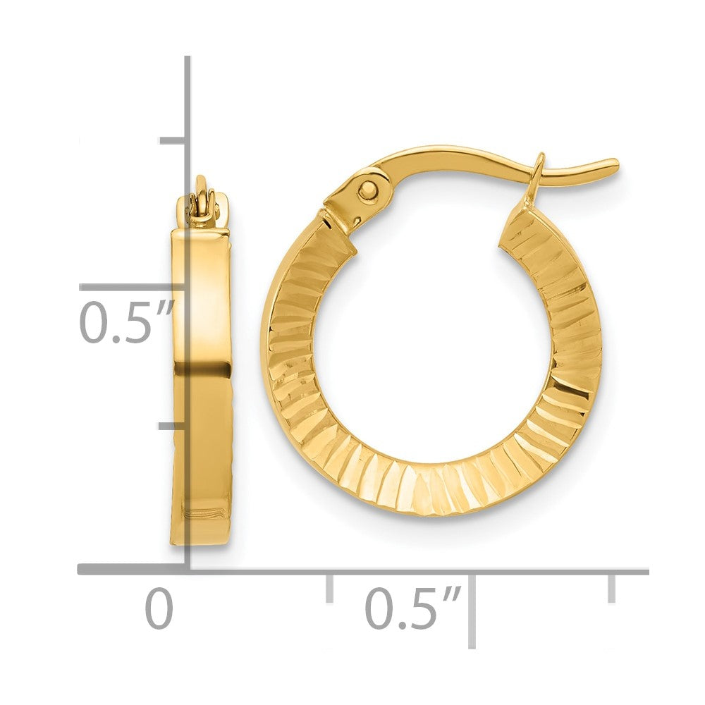 14K Yellow Gold Polished and Diamond-Cut Hoop Earrings