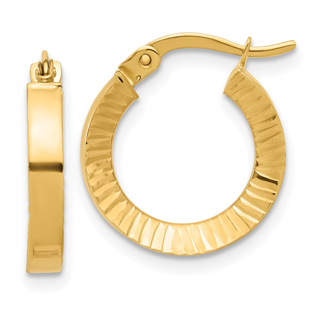 14K Yellow Gold Polished and Diamond-Cut Hoop Earrings