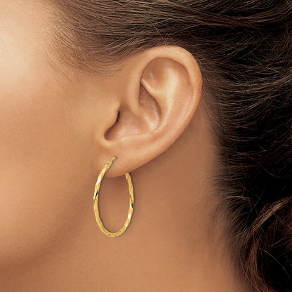 14K Yellow Gold Polished and Twisted 1.8mm Hoop Earrings