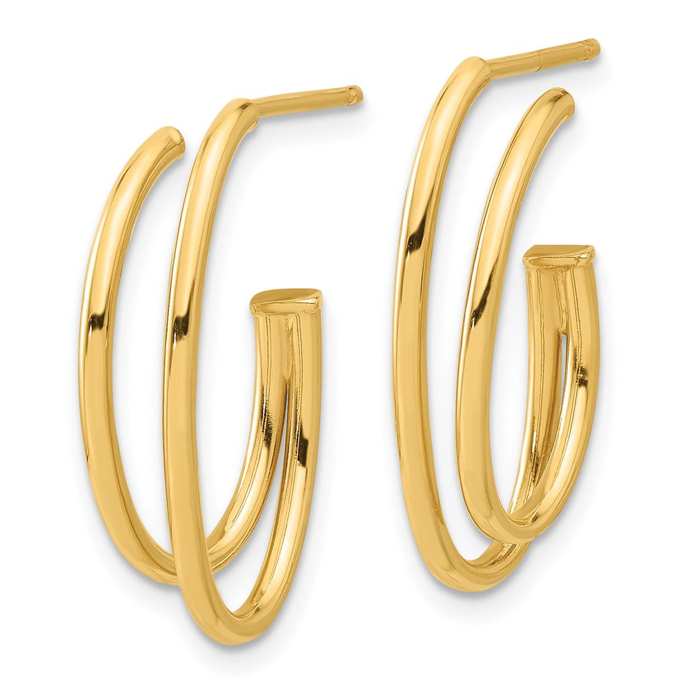 14K Yellow Gold Polished Oval /double Strand J-Hoop Post Earrings