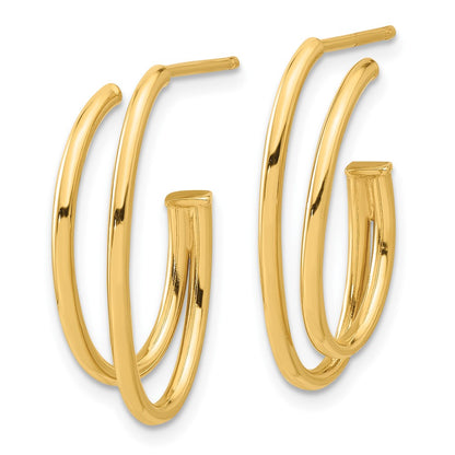 14K Yellow Gold Polished Oval /double Strand J-Hoop Post Earrings