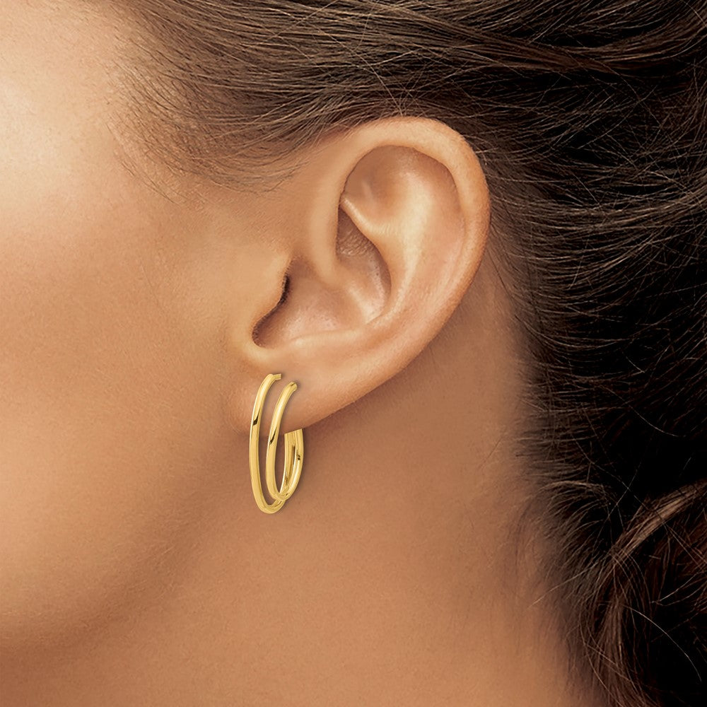 14K Yellow Gold Polished Oval /double Strand J-Hoop Post Earrings