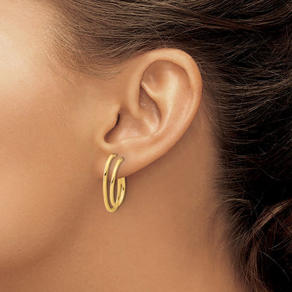 14K Yellow Gold Polished Oval /double Strand J-Hoop Post Earrings