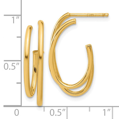 14K Yellow Gold Polished Oval /double Strand J-Hoop Post Earrings