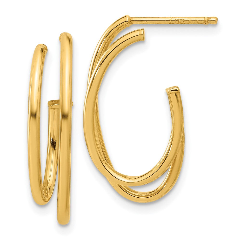 14K Yellow Gold Polished Oval /double Strand J-Hoop Post Earrings