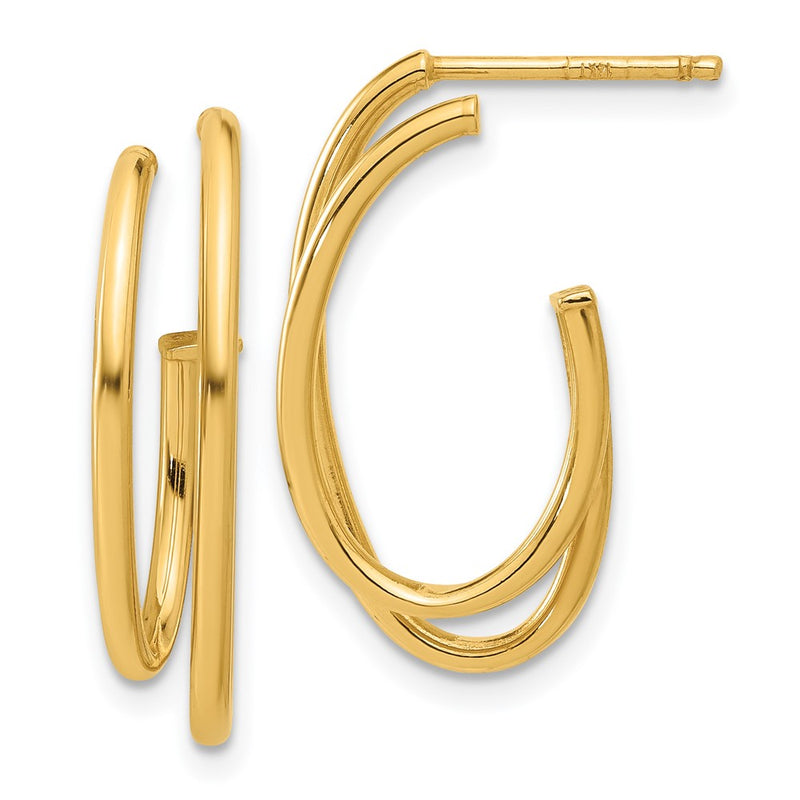 14K Yellow Gold Polished Oval /double Strand J-Hoop Post Earrings