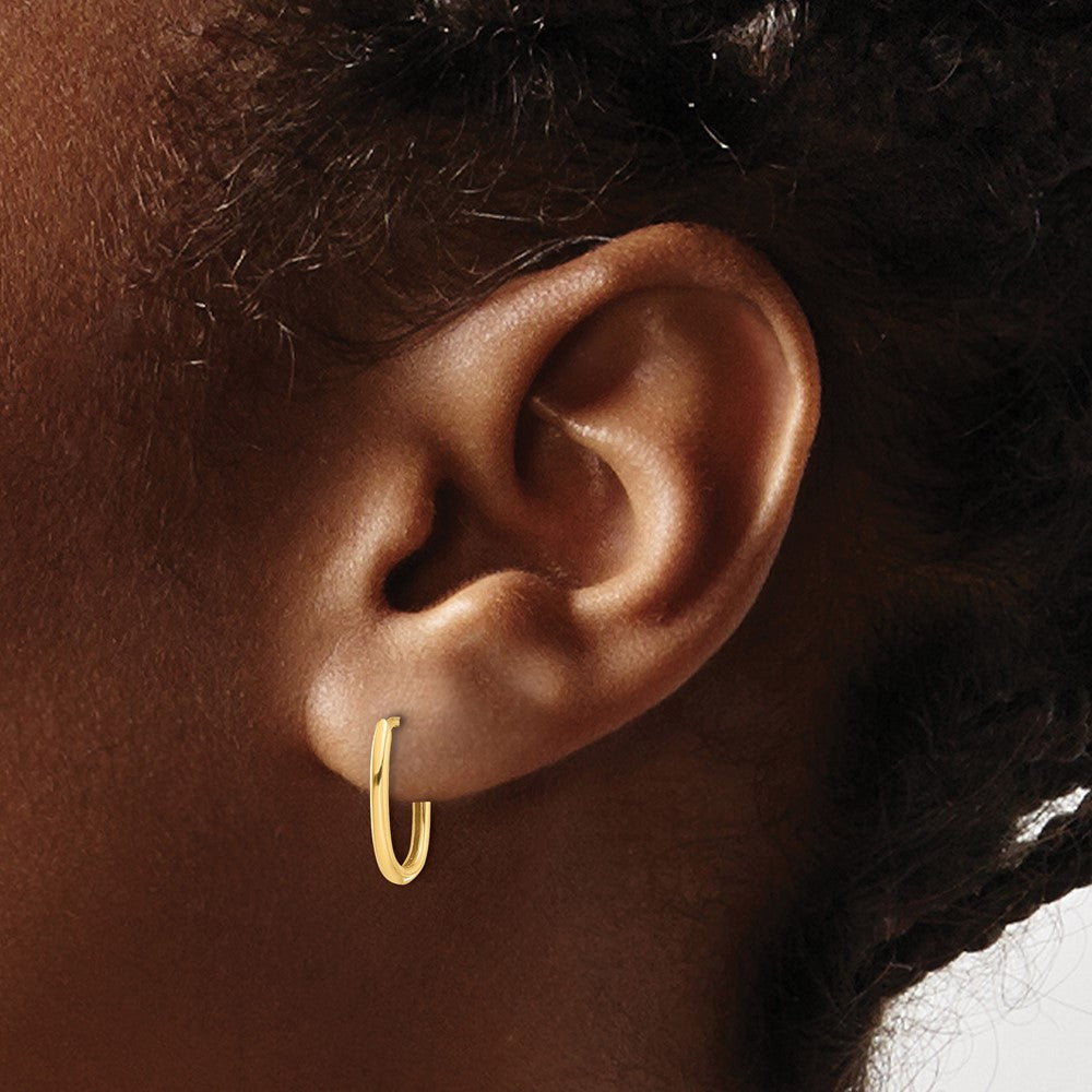 14K Yellow Gold Polished Oval Hinged Hoop Earrings