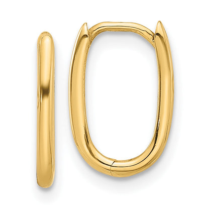 14K Yellow Gold Polished Oval Hinged Hoop Earrings