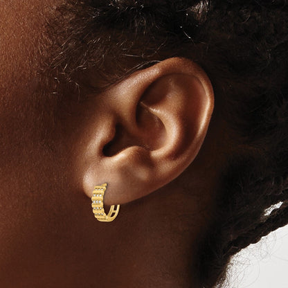 14K Yellow Gold Polished CZ Hinged Hoop Earrings