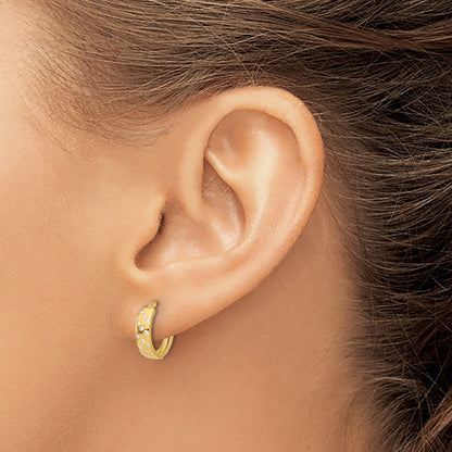 14K Yellow Gold Polished CZ Hinged Hoop Earrings