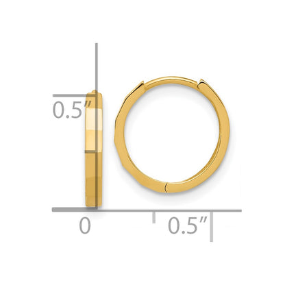 14K Yellow Gold Polished and Diamond-Cut Hinged Hoop Earrings
