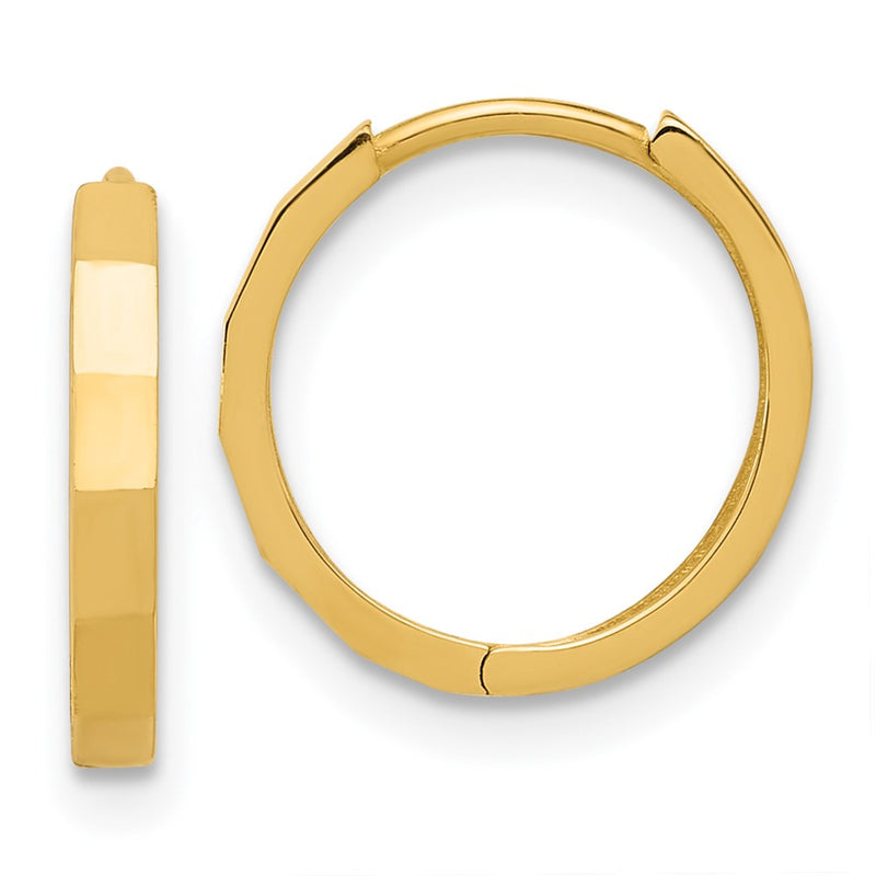 14K Yellow Gold Polished and Diamond-Cut Hinged Hoop Earrings