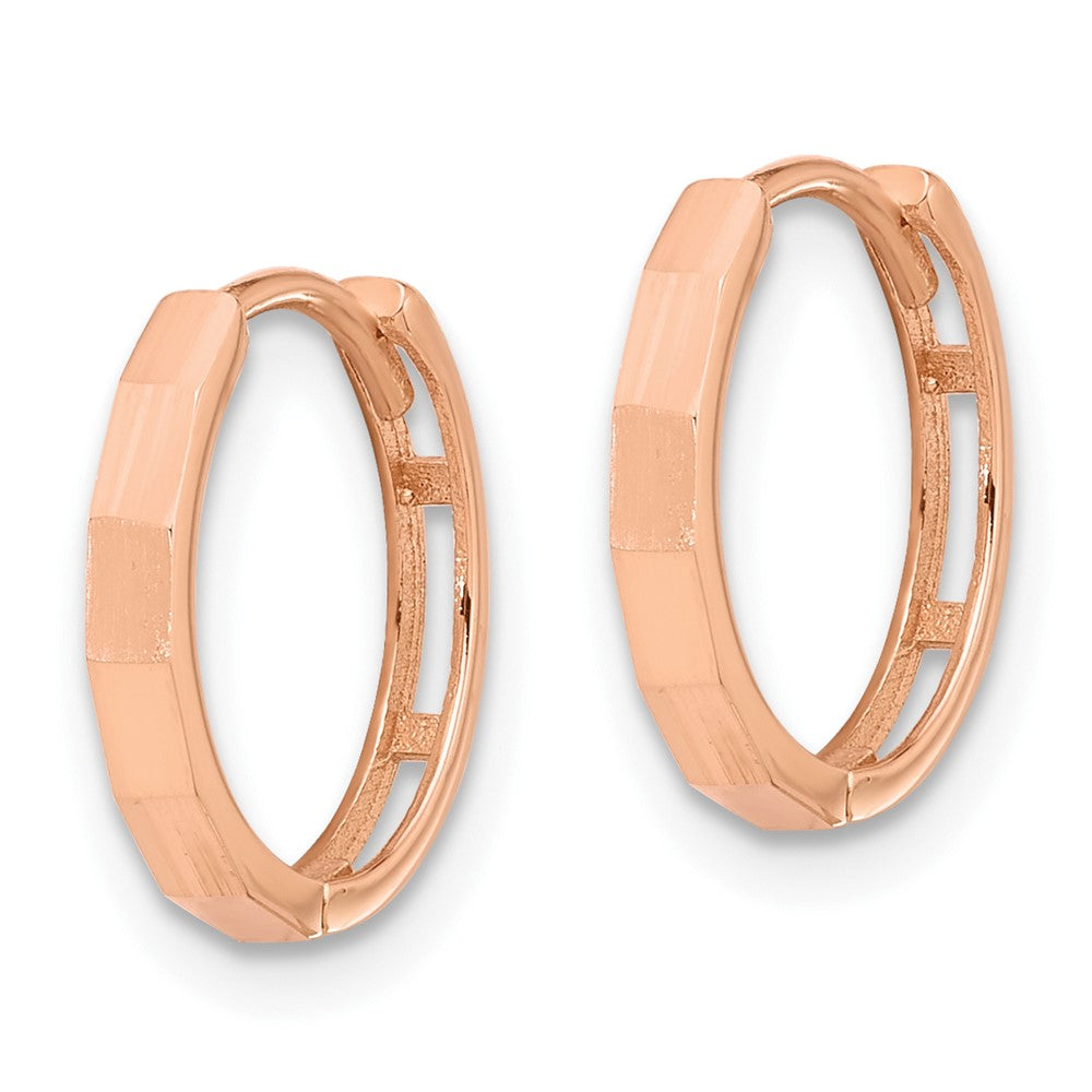 14K Rose Gold Polished and Diamond-Cut Hinged Hoop Earrings
