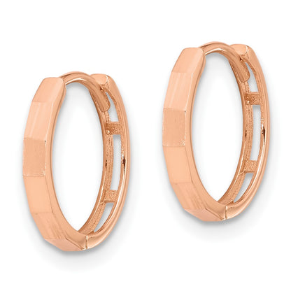 14K Rose Gold Polished and Diamond-Cut Hinged Hoop Earrings