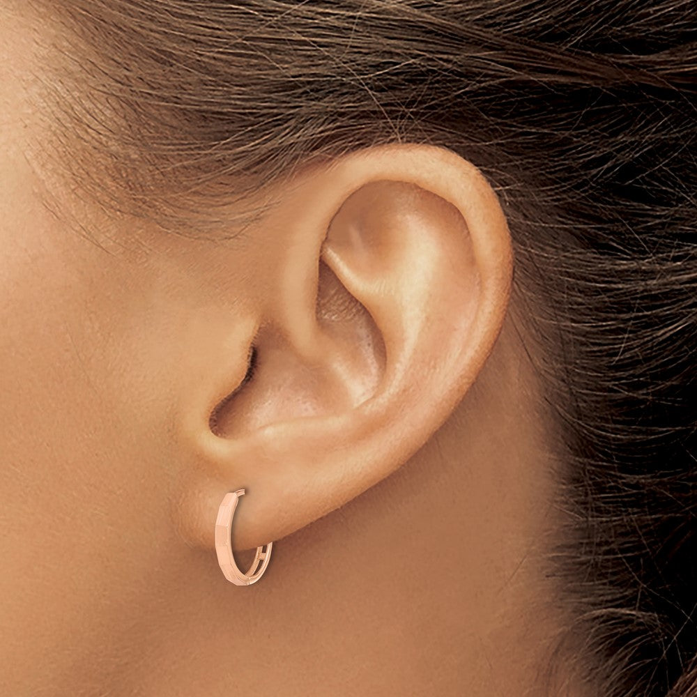 14K Rose Gold Polished and Diamond-Cut Hinged Hoop Earrings
