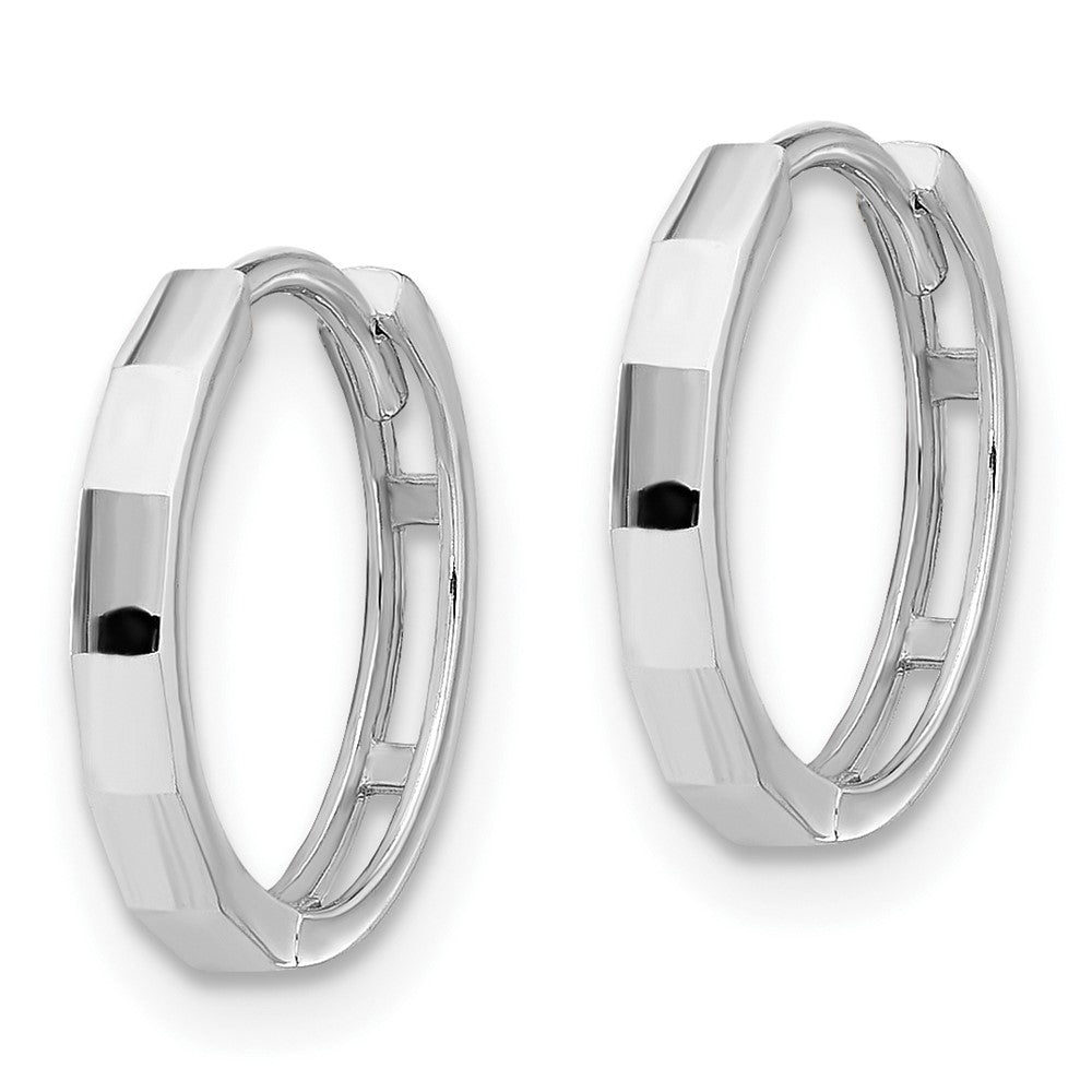14K White Gold Polished and Diamond-Cut Hinged Hoop Earrings